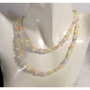 Monet Pastel Colored Lucite Beads Necklace Vintage Hang Tag 32" Single Strand